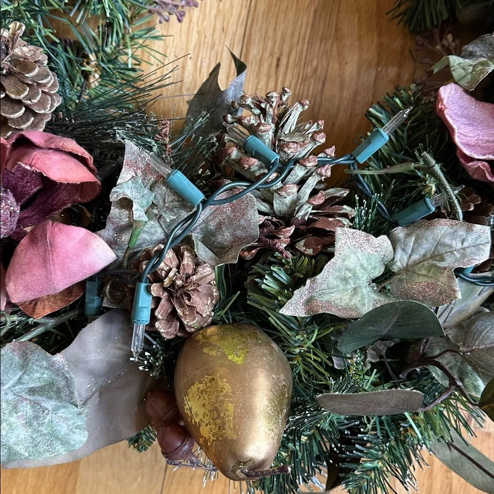 Handcrafted Gold and Mauve Pink Holiday Wreath